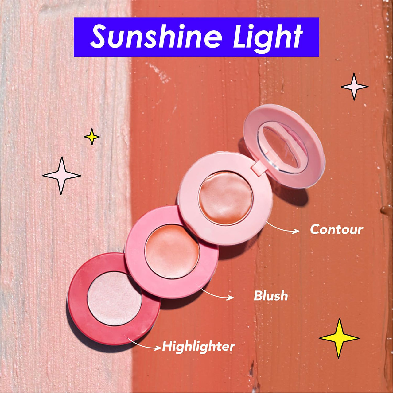 Blue Heaven Stack & Slay Multi Task Trio Countor, Blush & Highlighter For Face Makeup Fights Skin Aging, Nourishing & Moisturizing, Sunshine Light 5.4g