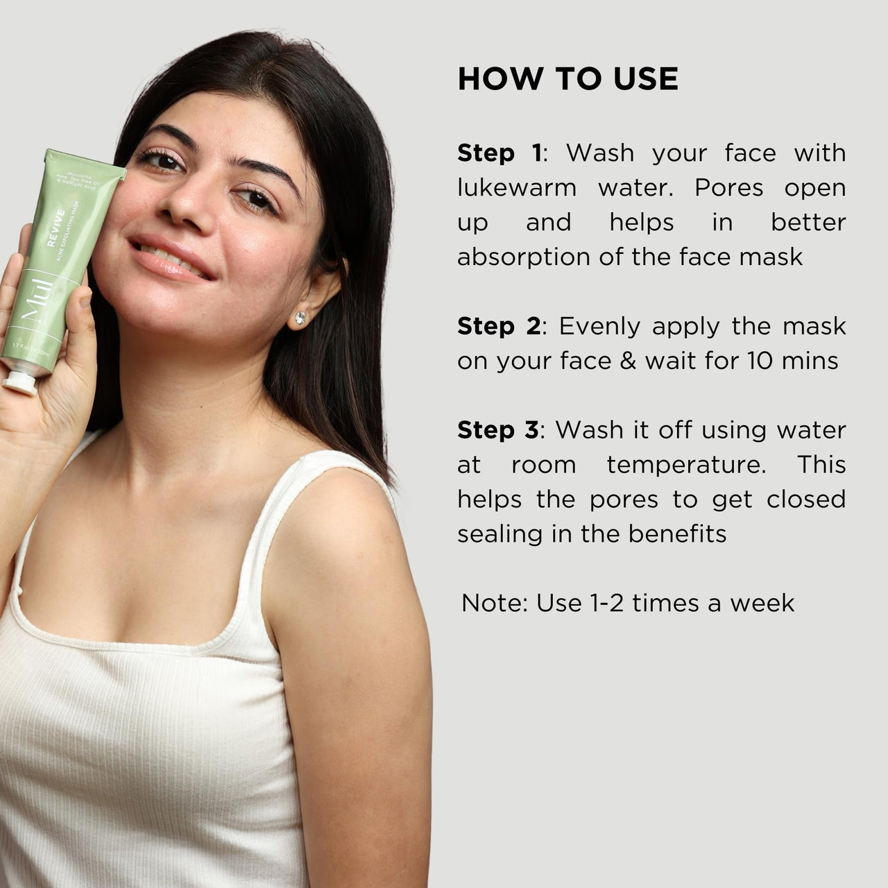 Mul Secrets 50 ml Revive Acne Facemask & Scrub - Acne Reduction, Scar & Dark Spot Lightening, Sebum & Oil Control - 2% Salicylic Acid, Manjistha & Aloe Vera - 15+ Uses