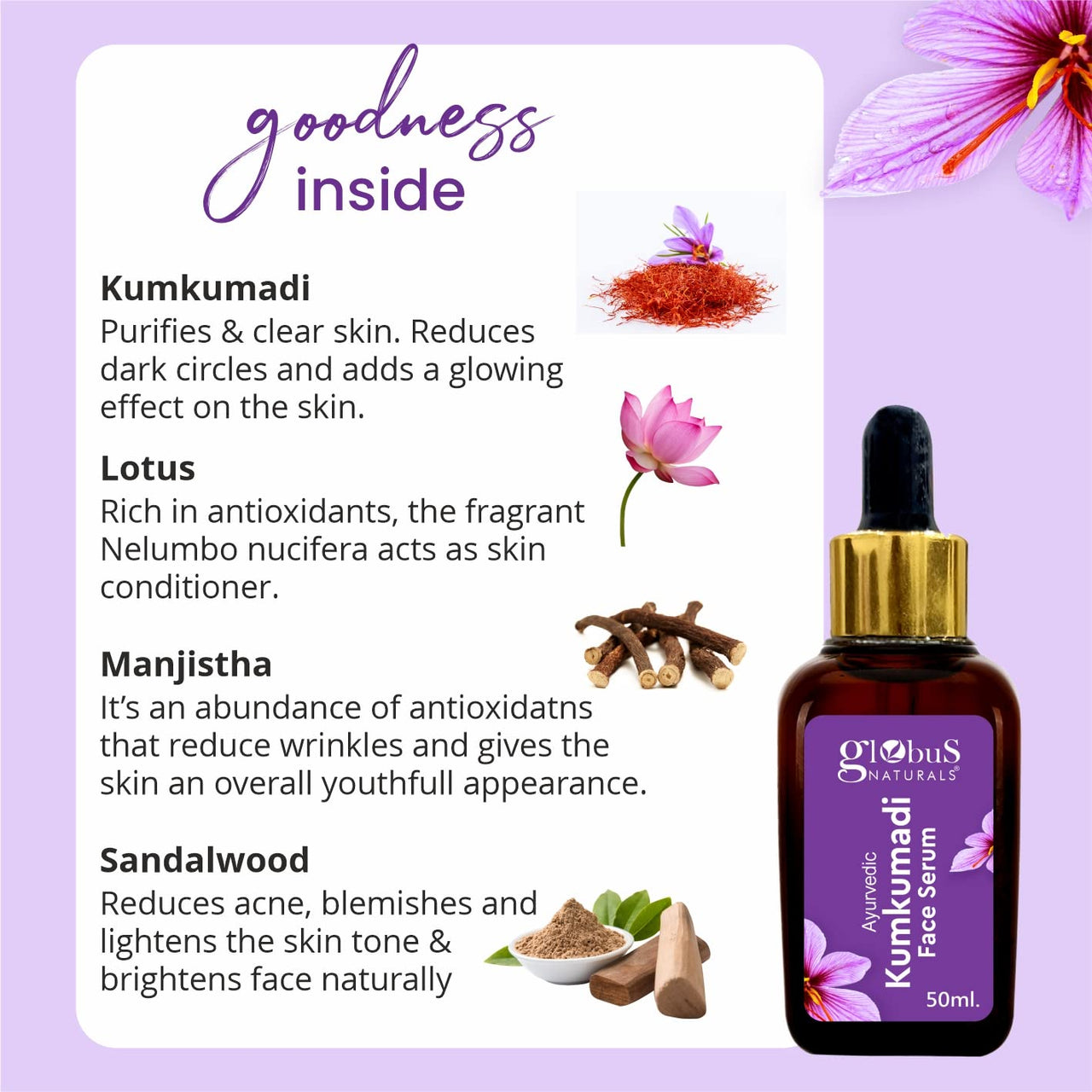 Globus Naturals Kumkumadi Skin Lightening Face Care Combo, Set of 2, Face Cream & Face Serum