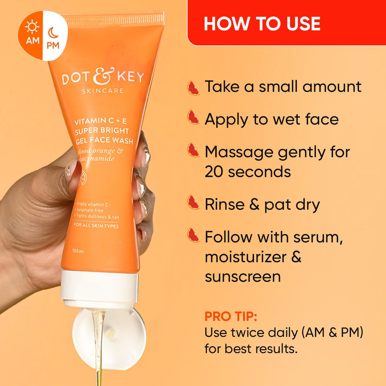 DOT & KEY Vitamin C + E Super Bright Gel Face Wash For Glowing And Brightening Skin | All Skin Types|With Triple Vitamin C| Face Wash For Women & Men|100 Ml
