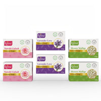 Raissa Bath Soap, 125g (Pack of 6) Nawabi Gulaab, Lavender Love and Mysore Mallige | Alcohol-Free Fragrance | No Harsh Chemicals -Jasmine, Rose and Lavender Fragrances