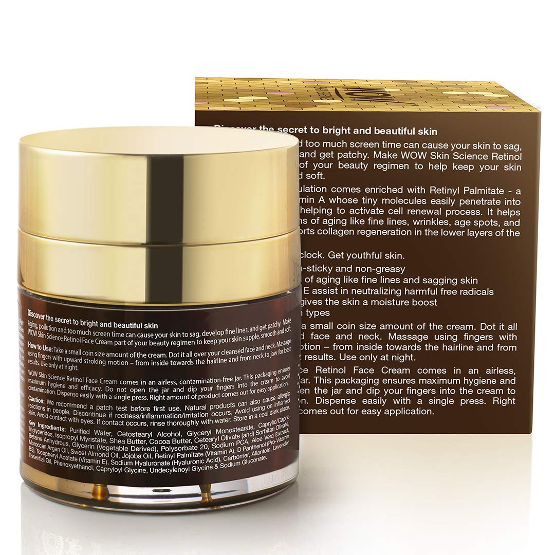 WOW Skin Science Retinol Face Cream - Oil Free, Quick Absorbing - For All Skin Types - No Parabens, Silicones, Color, Mineral Oil & Synthetic Fragrance, 50 ml