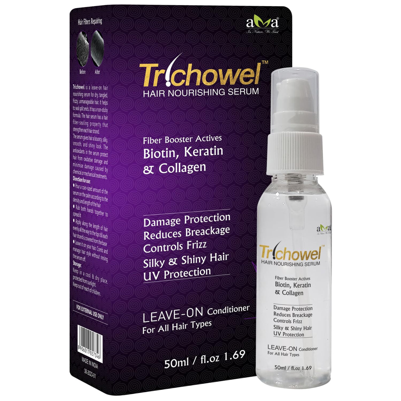 Vegetal Trichowel Hair Nourishing Serum 50ml, Strengthens Repair Nourishes for All Hair Types UV Protection