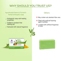 Ayouthveda Neem and Turmeric Herbal Soap | Antiseptic Bathing Soap with Natural Fragrance | Prevents Skin Disease With Neem & Turmeric | For Glowing & Acne Free Skin (Pack of 3-100g each)