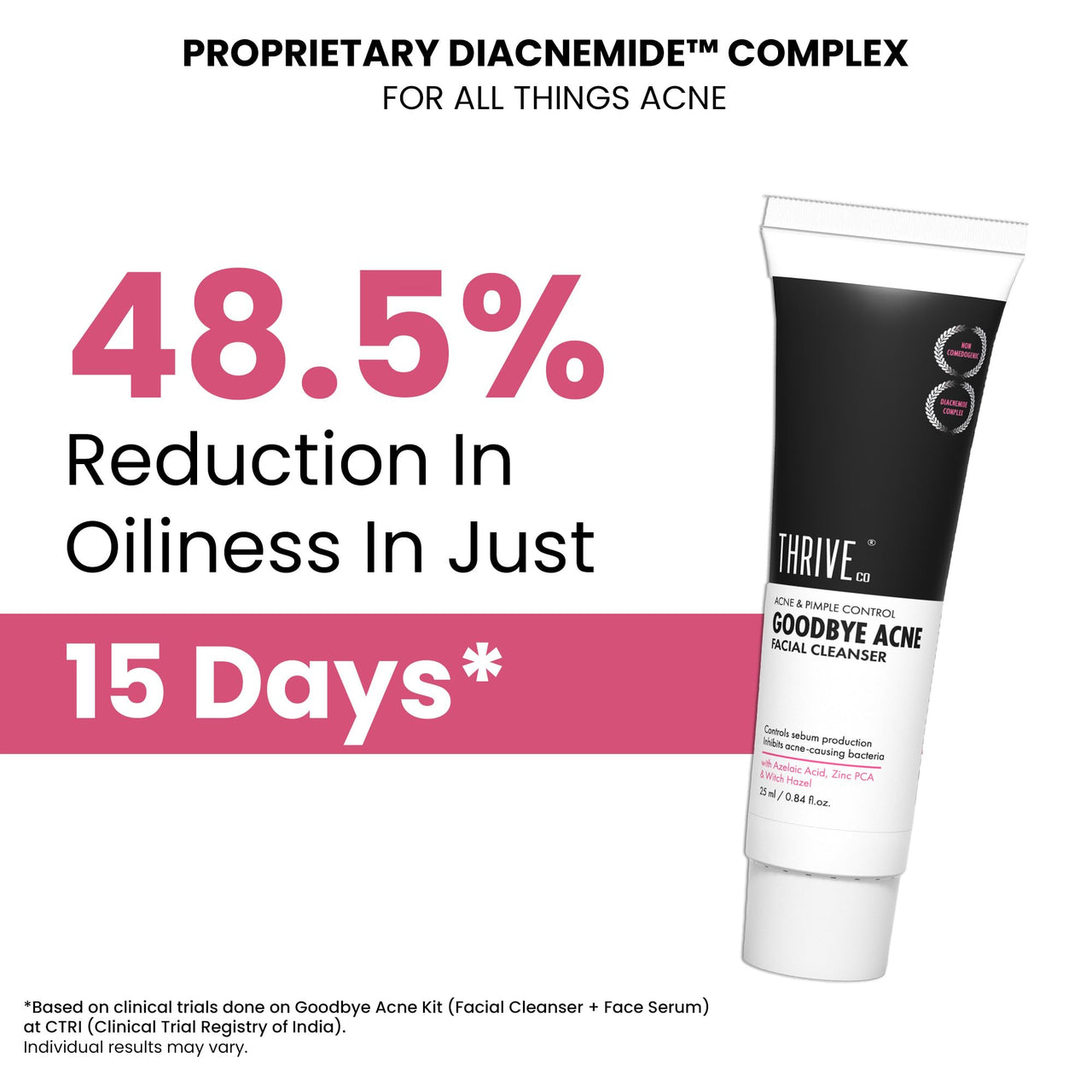 ThriveCo Goodbye AcneTM Face Wash (25 ml) + Face serum For Pimples(10 ml) | Reduces Acne-Causing Bacteria & Sebum Production | Oil-Free Anti-Acne Serum with Diacnemide| Men & Women