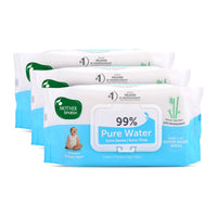 Mother Sparsh 99% Pure Water (Unscented) Baby Wipes I Natural Plant Made Cloth - Super Thick I 72pcs/Pack - Pack Of 3