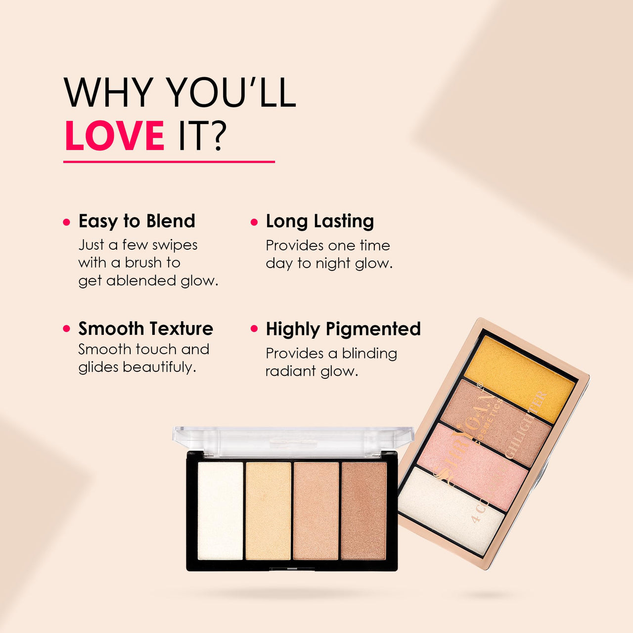 Shryoan Start Dewy Glow Highlighter Powder | Highly Pigmented & Long Lasting Multi-Colored Highlighter Palette | Light Coverage for Natural Finish | Paraben-Free (16.0 gram) (Shade 1)