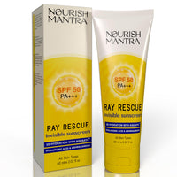 Nourish Mantra Ray Rescue Sunscreen/Sunscreen SPF 50/ With Hyaluronic Acid, Aquaxyl, Aloe Vera Extracts & Ashwagandha Extracts/No White Cast/For Both Men & Women / 60 ml (Pack of 1))