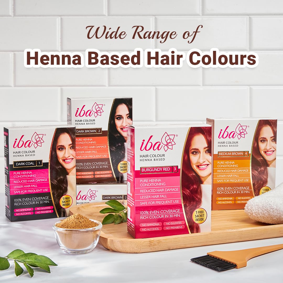 Iba Hair Colour for Women - Dark Brown, 70g (Pack of 2) | 100% Pure Henna Based Powder Sachet | Natural Hair Colour & Long Lasting with Conditioning Formula| Reduced Hair Fall & Hair Damage | Shine & Nourish Hair | Free from Ammonia and Other Harmful Chem