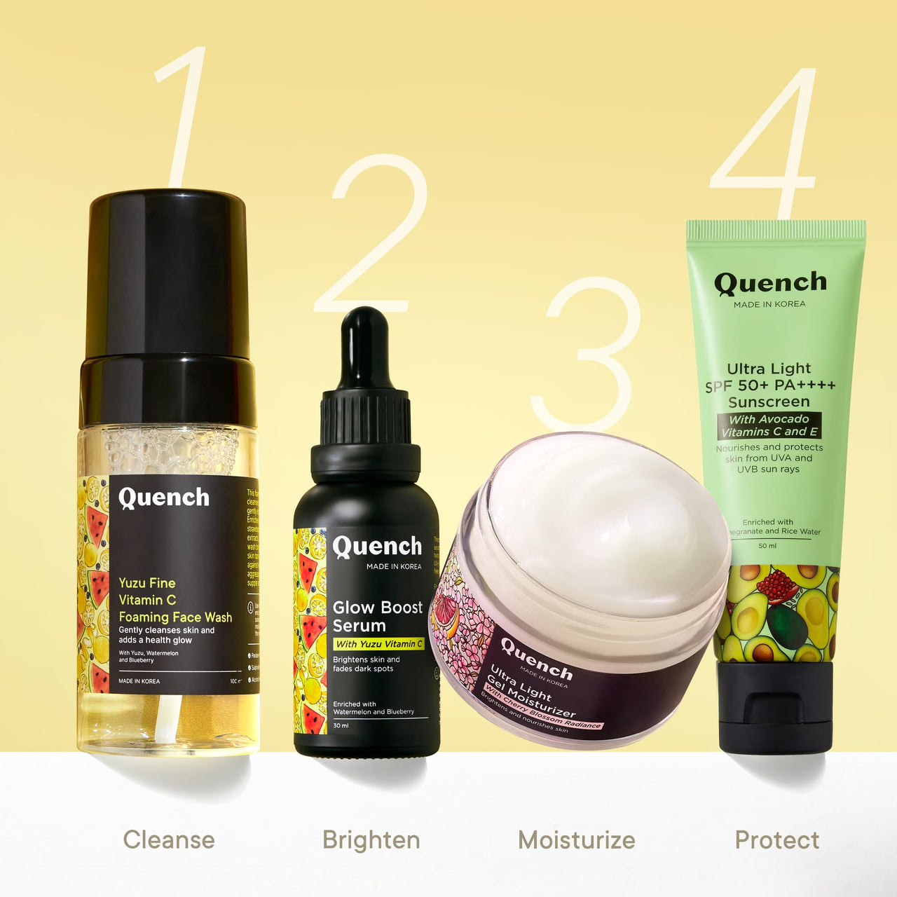 QUENCH BOTANICS Quench Vitamin C Glow Boost Face Serum with 5% Ethyl Ascorbic Acid | Brightening Serum for Dark Spots & Uneven Skin Tone | Highly Stable & Non Irritating | Made in Korea (30ml)