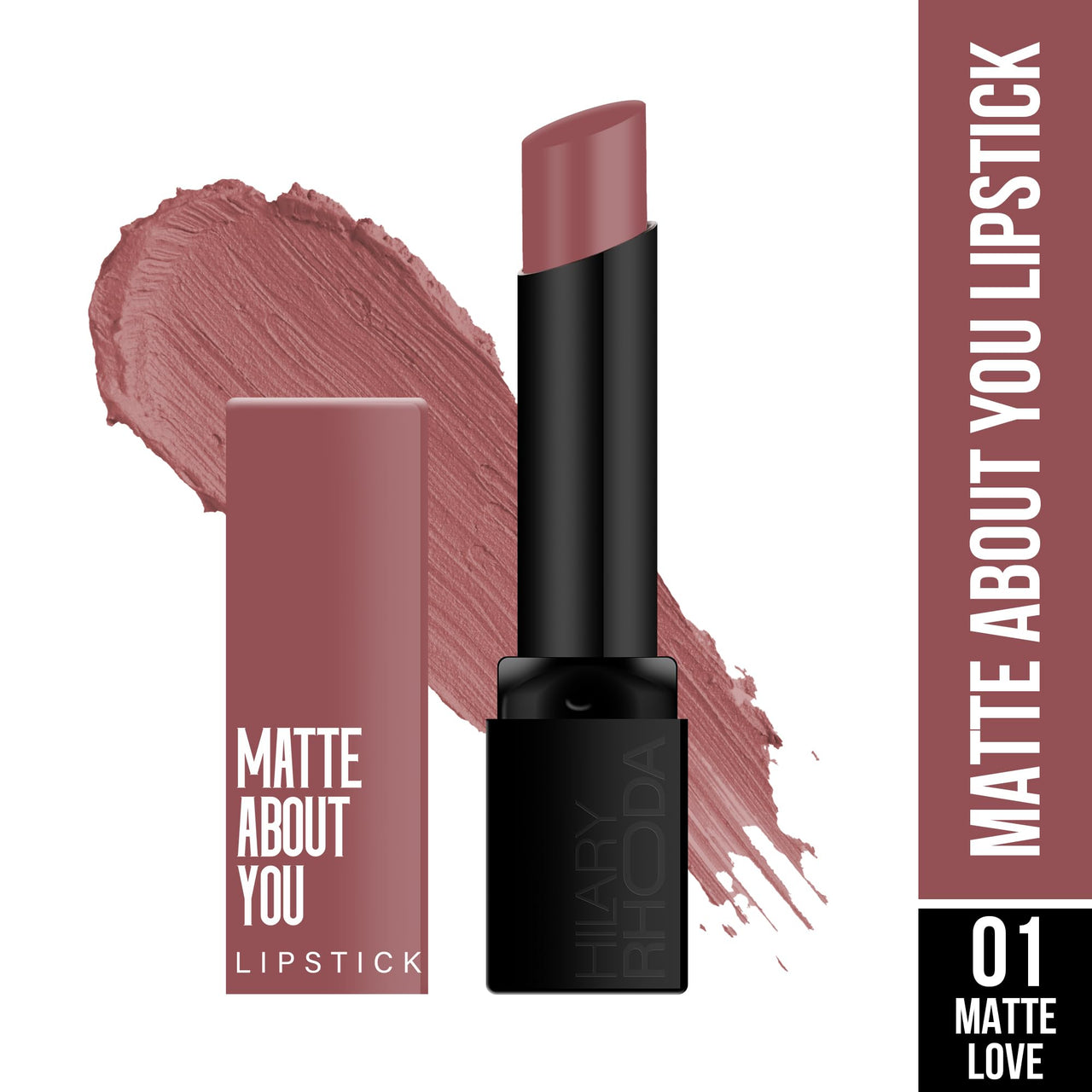 Hilary Rhoda Matte About You Lipstick | Long Lasting & Highly Pigmented Lipstick | Glides Smoothly | Matte Finish | One Stroke Application | Cruelty-Free & Vegan - 3g (Latte Love - Shade 01)