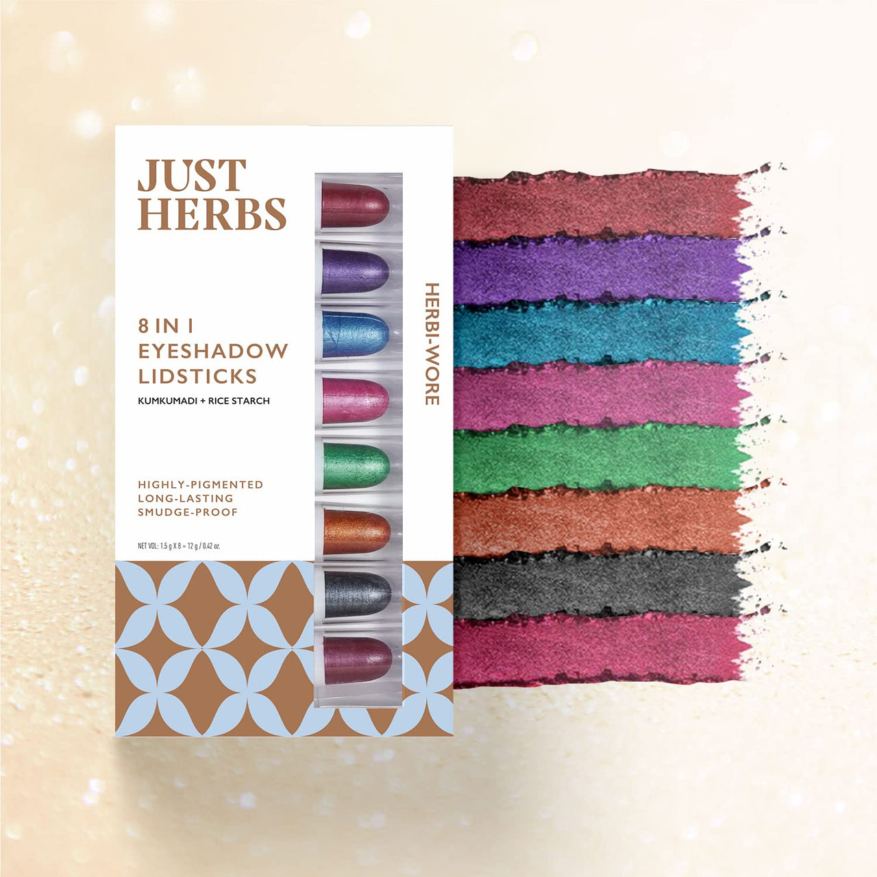 Just herbs 8 in 1 Herbal Metallic-shimmer finish, Long Lasting & Ultra Smooth Eye Shadow Lidsticks with Kumkumadi - 12gm (Herbi -Wore)