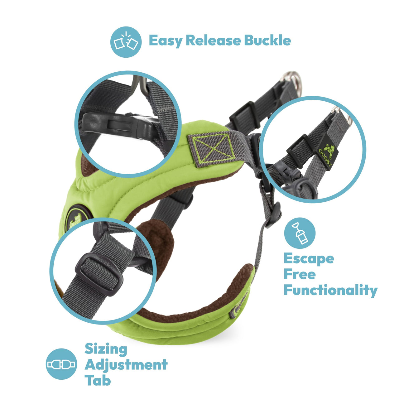 Gooby Escape Free Memory Foam Harness - Green, Large - No Pull Step-in Small Dog Harness with Four Point Adjustment - Perfect on The Go Dog Harness for Medium Dogs No Pull and Small Dogs Large Chest (16.5~24.25")