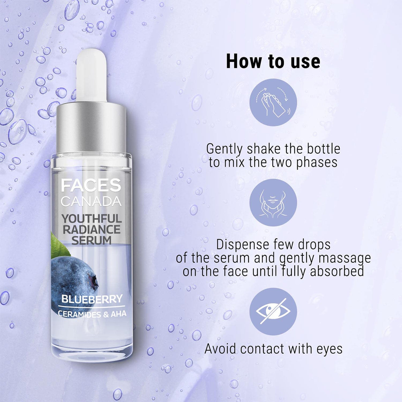 FACESCANADA Youthful Radiance Serum, 27 ml | Blueberry, AHA & Ceramides | Biphasic Face Serum | Anti-Ageing | Brightens, Hydrates, Moisturizes for Younger-Looking, Radiant Skin