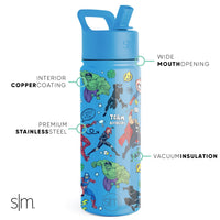 Simple Modern Marvel Avengers Water Bottle with Straw Lid | Insulated Stainless Steel Reusable Tumbler Gifts for Teenagers, Men | Summit Collection | 18oz, Avengers Heroes