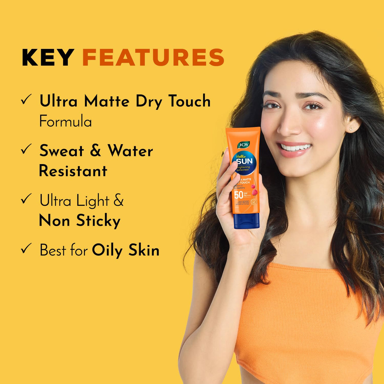 Joy Hello Sun Ultra Matte Sunscreen SPF 50 PA ++++ (100ml) | Protects & Controls Oil | Ultra Light, Water Resistant & No White Cast | SPF50 For Oily, Dry, Acne-prone Skin