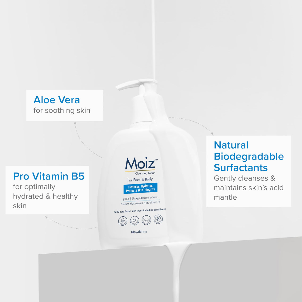 Moiz Cleansing Lotion | Face & Body Cleanser | For Sensitive Skin | With Aloe Vera & Pro-Vitamin B5 | pH 5.6 | Soap, Paraben & Sulphate Free - 400ml