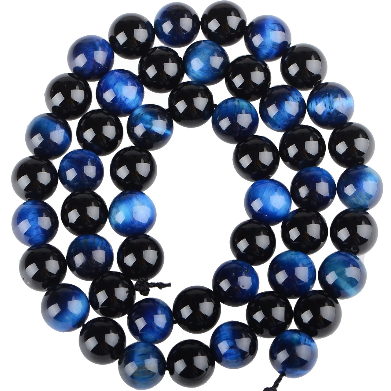 Massive Beads 100PCS Natural Crystal Beads Black Onyx & Blue Tiger Eye Gemstone Round Loose Energy Healing Beads with Free Crystal Stretch Cord for Jewelry Making (Black Onyx & Blue Tiger Eye, 8MM)