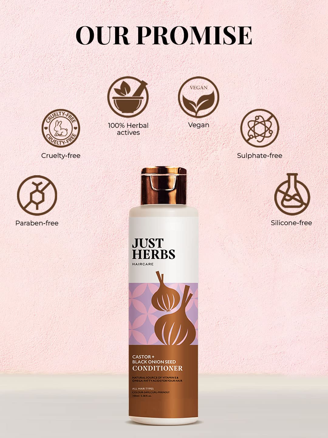 Just Herbs Castor Conditioner with Onion Black Seed Oil & Bhringraj for Hair Growth, Hair fall Control & Colour Treated Hair - Suitable for Men & Women -100 ml