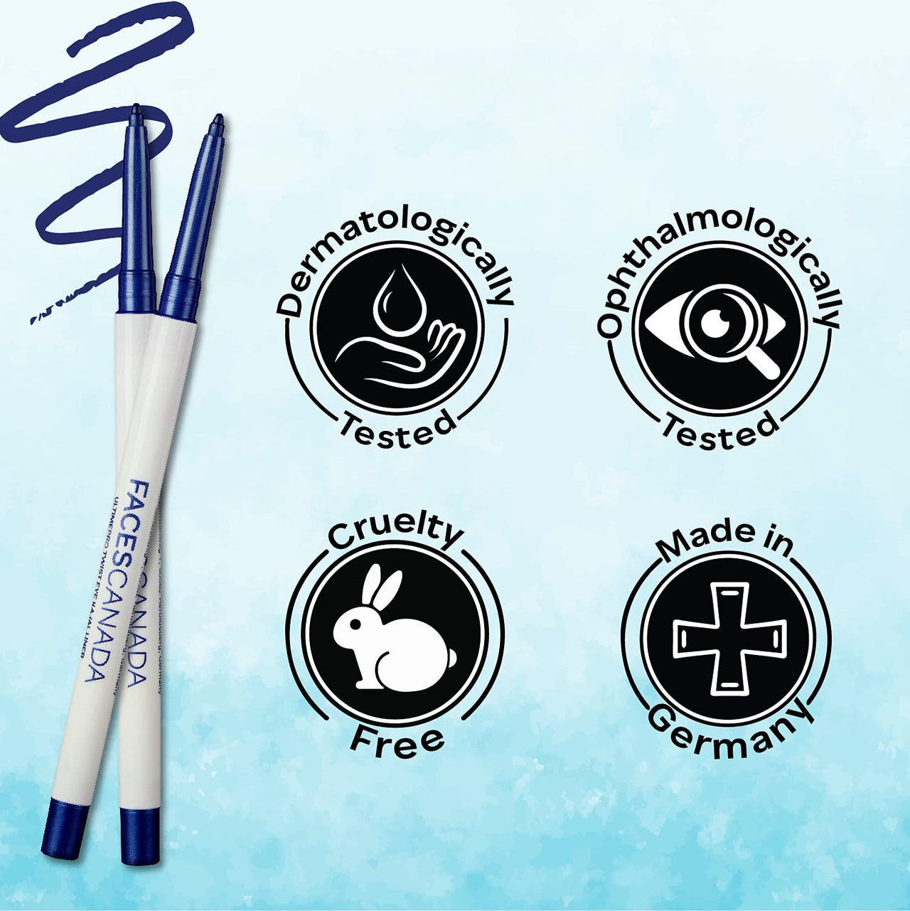 FACESCANADA Ultime Pro Twist Metallic Eye Kajal Liner stick - Azure,0.35G|High Impact Intense Color In 1 Stroke|24Hr Long Stay|Matte Finish|Soft Texture|Waterproof&Smudgeproof|Made With Carnauba Wax