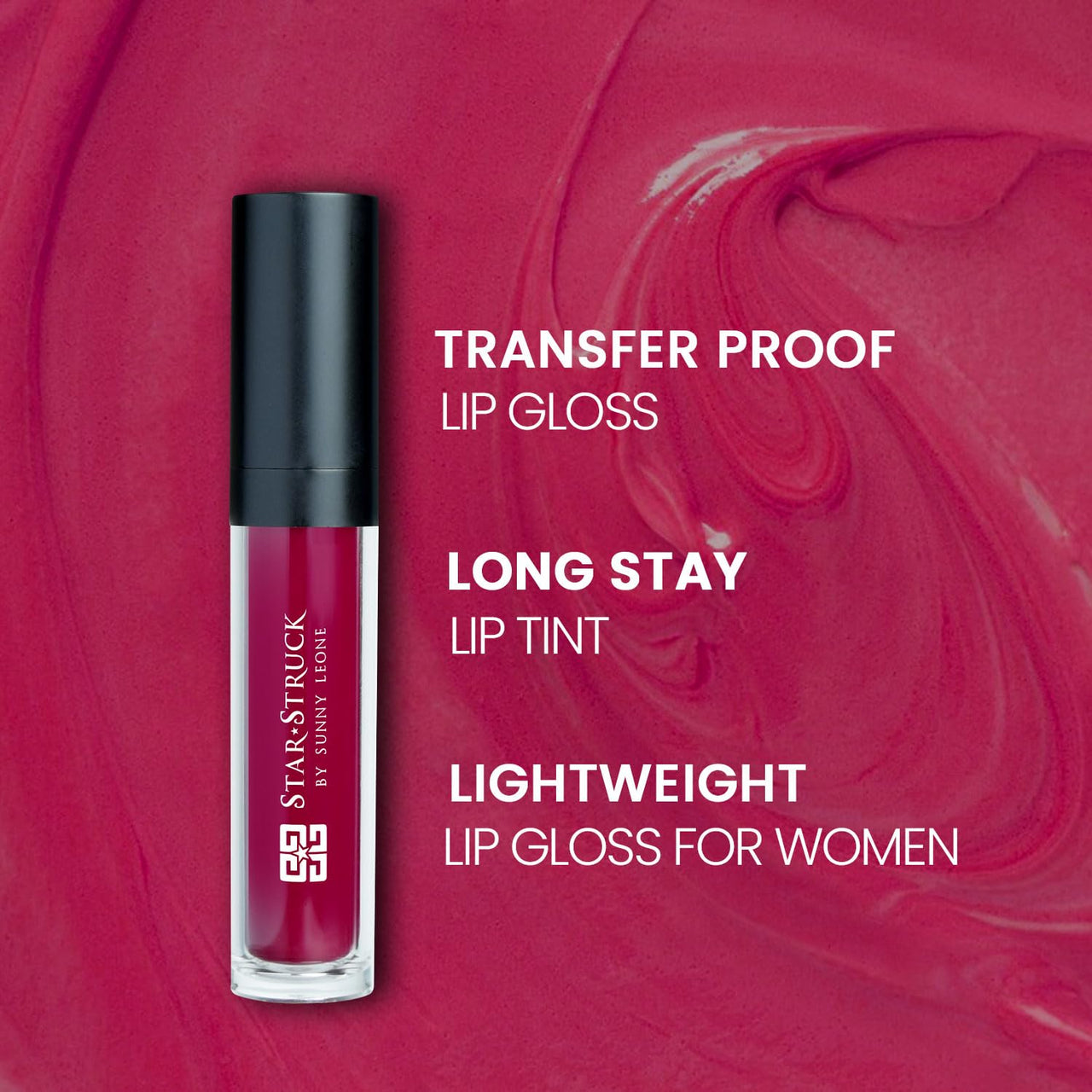 STARSTRUCK BY SUNNY LEONE Glossy Lip Tint For Women, Berry Lippy | Glossy Lipstick, Non Sticky, Hydrating, Light Weight & Long Lasting | With Jojoba Oil & Shea Butter