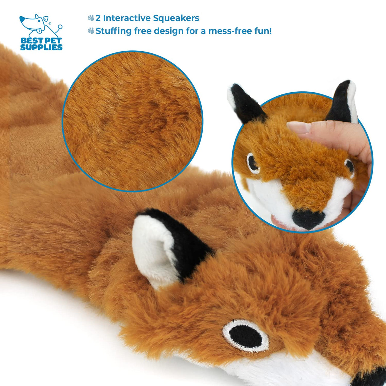 Best Pet Supplies 2-in-1 Stuffless Squeaky Dog Toys with Soft, Durable Fabric for Small, Medium, and Large Pets, No Stuffing for Indoor Play, Holds a Plastic Bottle - Fox, Raccoon, Medium