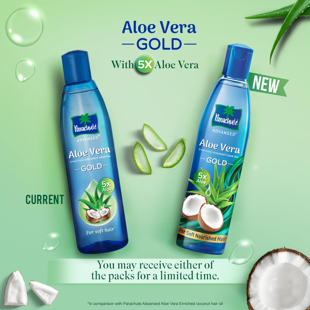Parachute Advansed Aloe Vera Enriched Coconut Hair Oil Gold | 5X Aloe Vera | Makes Hair Sooperr Soft | 250ml (Pack of 2)