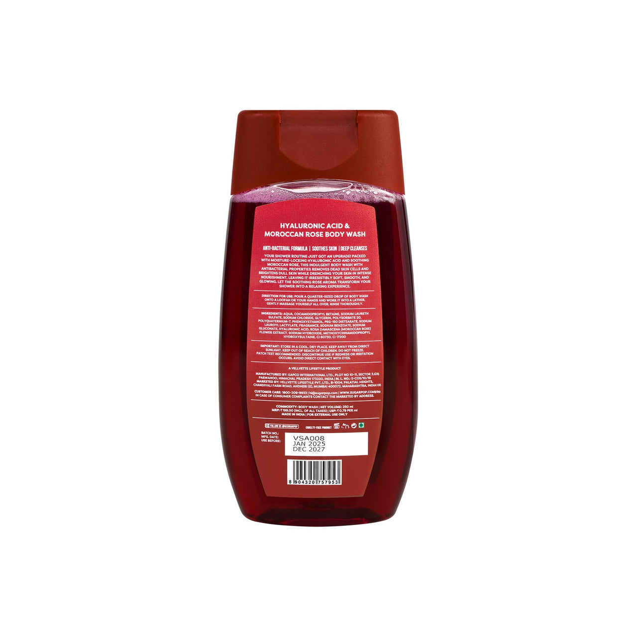 SUGAR POP Hyaluronic Acid & Moroccan Rose Body Wash | Hydrating | Anti-Bacterial, Soothing | Aromatic Wash | 250ml