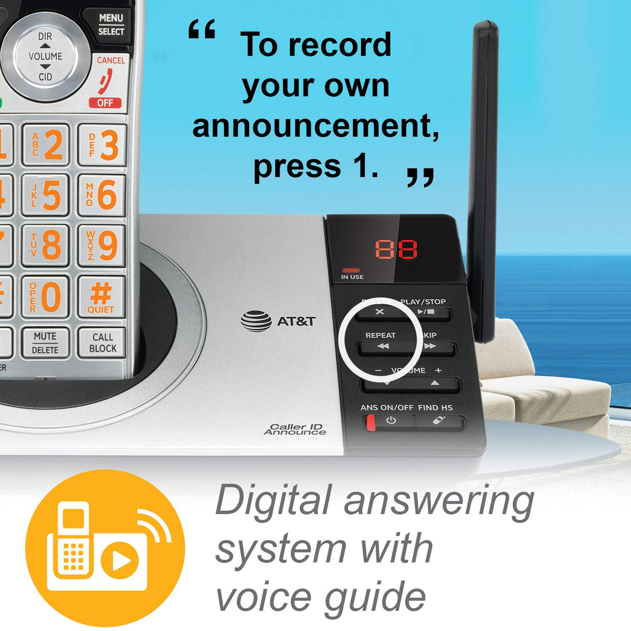 AT&T CL82207 DECT 6.0 2-Handset Cordless Phone for Home with Answering Machine, Call Blocking, Caller ID Announcer, Intercom and Unsurpassed Range, Silver 2 Handsets