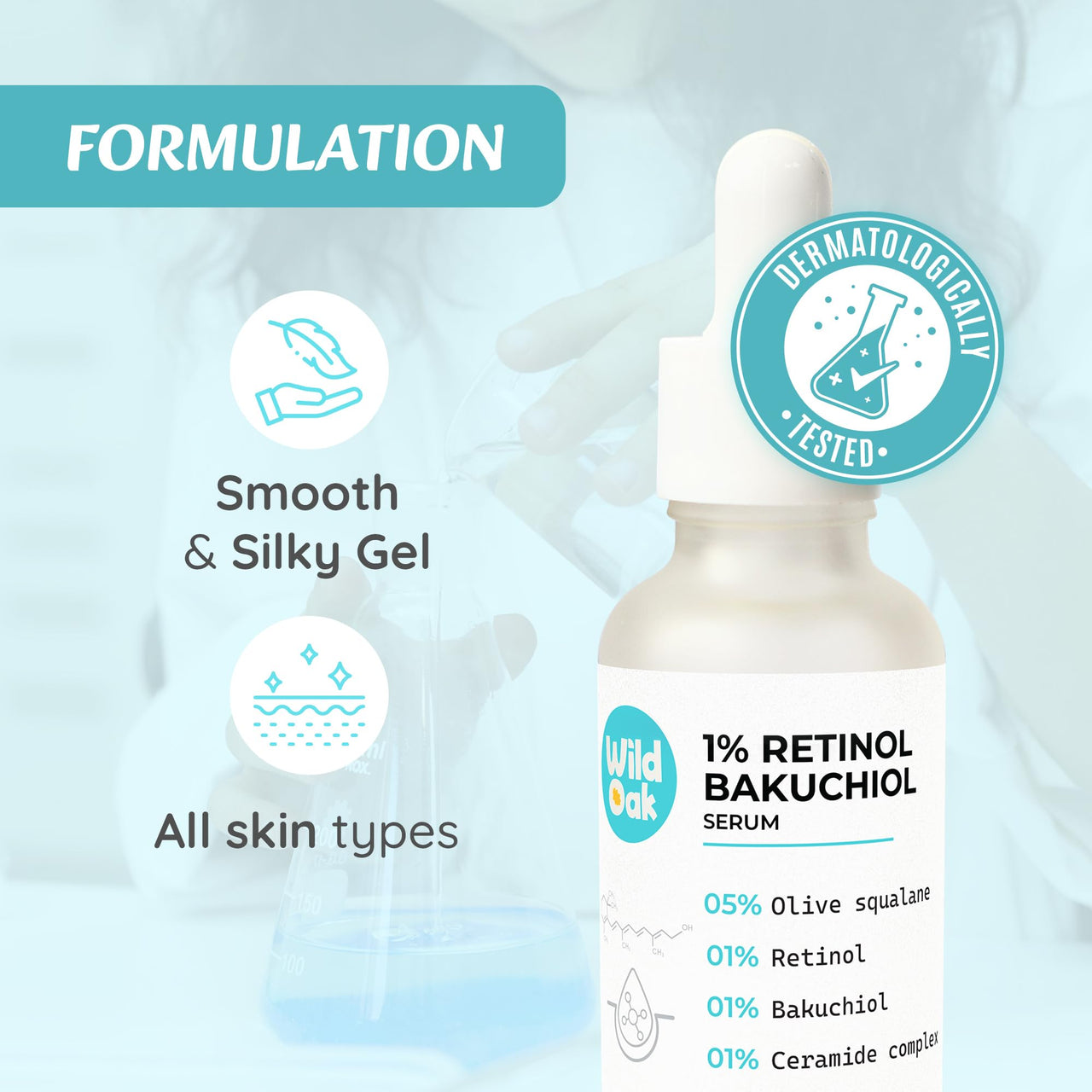 WildOak 1% Retinol Bakuchiol Ceramides Face Serum | Anti-Aging, Brightening & Skin Texture Improvement | Boosts Collagen & Restoration | Bakuchiol is Powerful for Skin Barrier & Gentle on Skin | 30ml