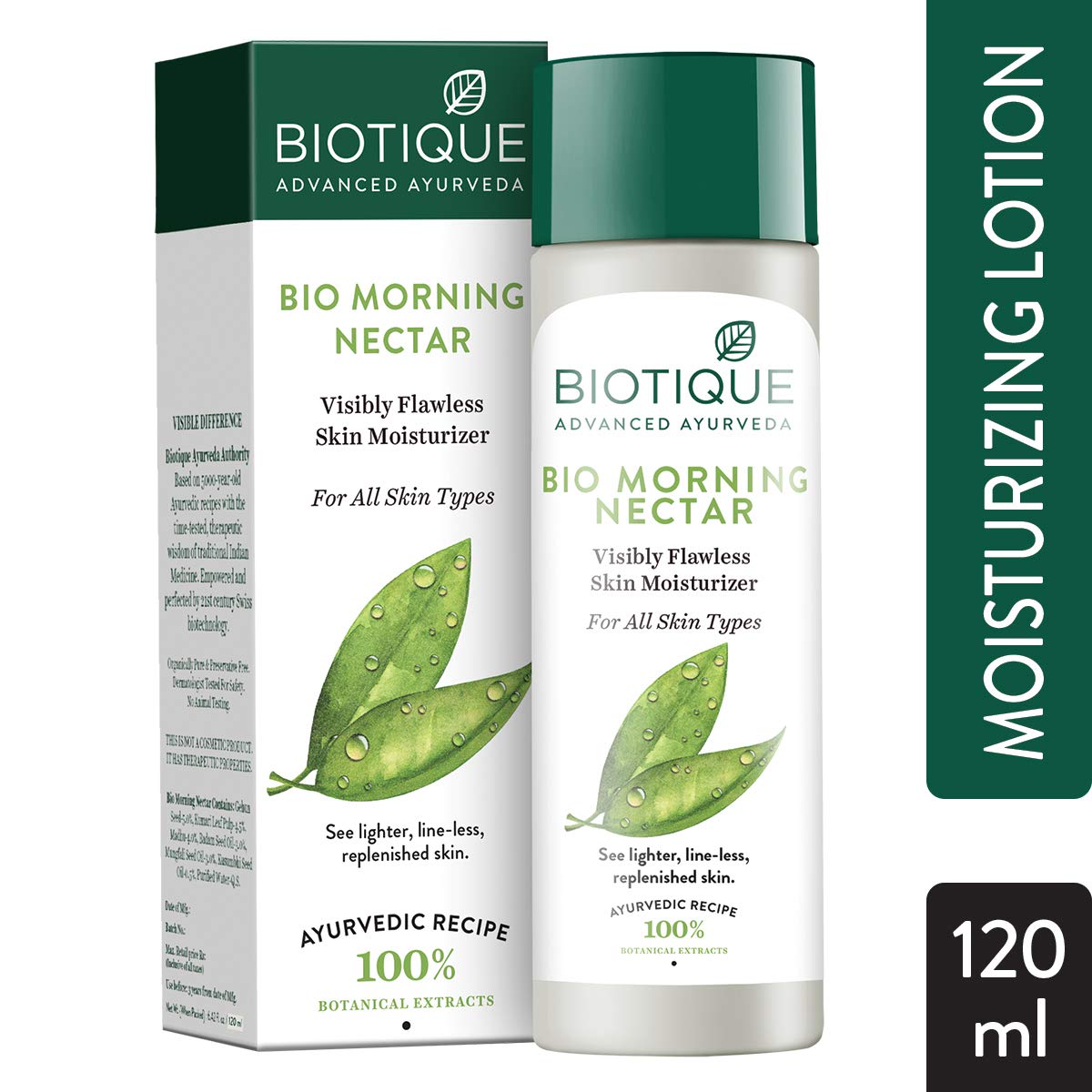 Biotique Bio Morning Nectar Sunscreen Ultra Soothing Face Lotion, SPF 30+, 120ml & Biotique Bio Morning Nectar Visibly Flawless Skin Moisturizer, 120ml