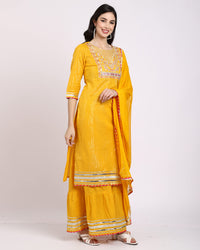 Rajnandini Women's  Pure Cotton Lurex Embroidered Kurta Set with Dupatta