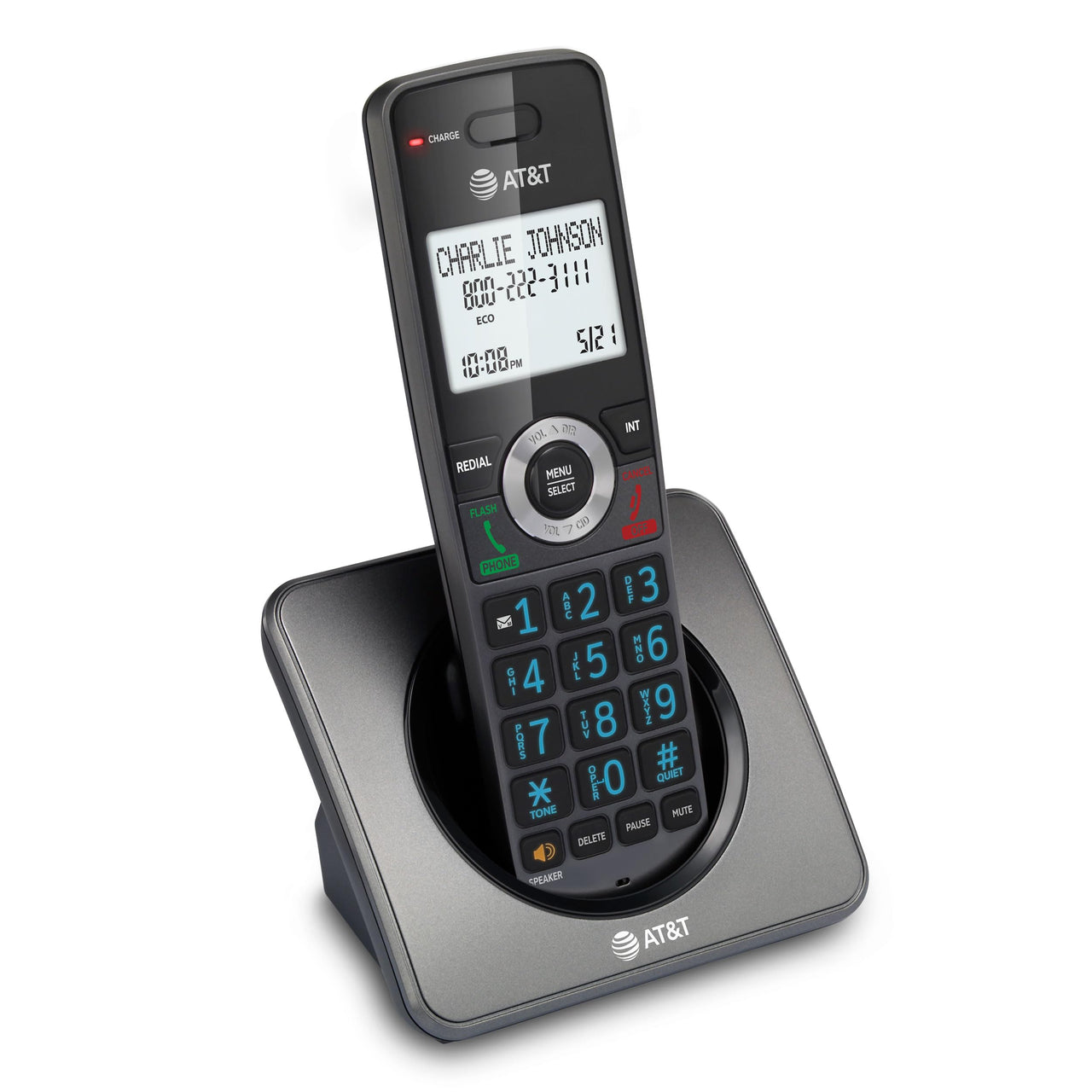 AT&T GL2101 Cordless Phone with Call Block, Caller ID, Full-Duplex Handset Speakerphone, 2" White Backlit Display, Lighted Keypad