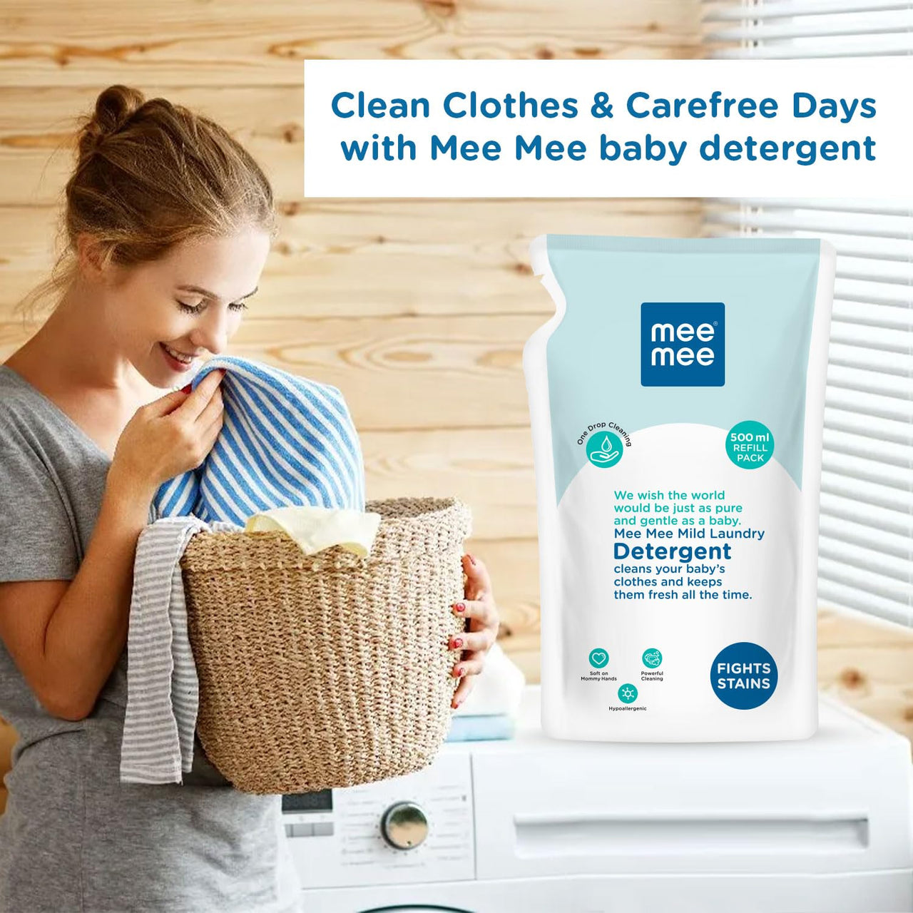 Mee Mee Baby Liquid Detergent 500 ml | Ph balanced, Free from Harsh Chemicals, Safe for mother's hands & baby's skin | Anti-Bacterial, Removes Stains & Odor with One Drop, Hypoallergenic