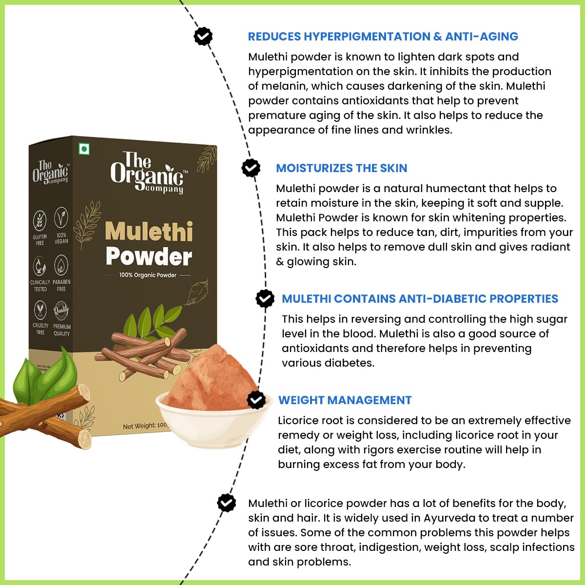 Pure & Natural Mulethi Powder For Skin Whitening, Licorice Powder For Body, Skin and Hair, jeshthamadh Powder for Eating Drinking Edible Body Herbal Organic, Licorice Powder For Skin