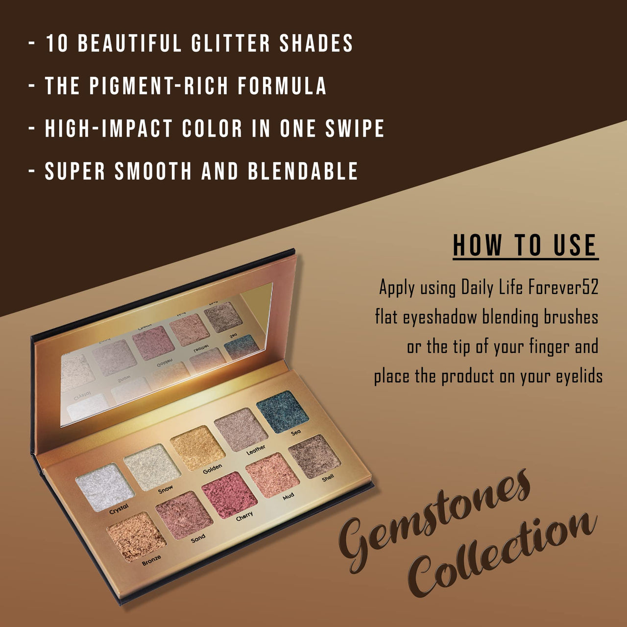 Daily Life Forever52 10 Color Eyeshadow Palette (Gemstones Collection) GMS001, Multicolor Shimmery Finish