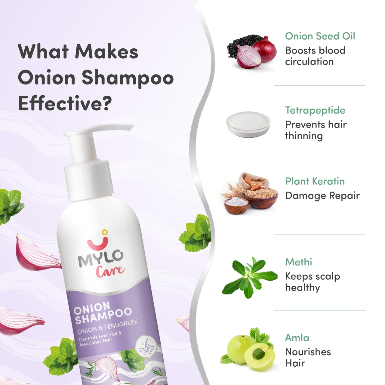 Mylo Care Anti Hair Fall Kit | Onion Shampoo & Onion Conditioner 200ml Each|Contains Red Onion Oil |Strengthens Hair Roots| All Natural|No Sulphates|No Parabens|No Mineral Oils