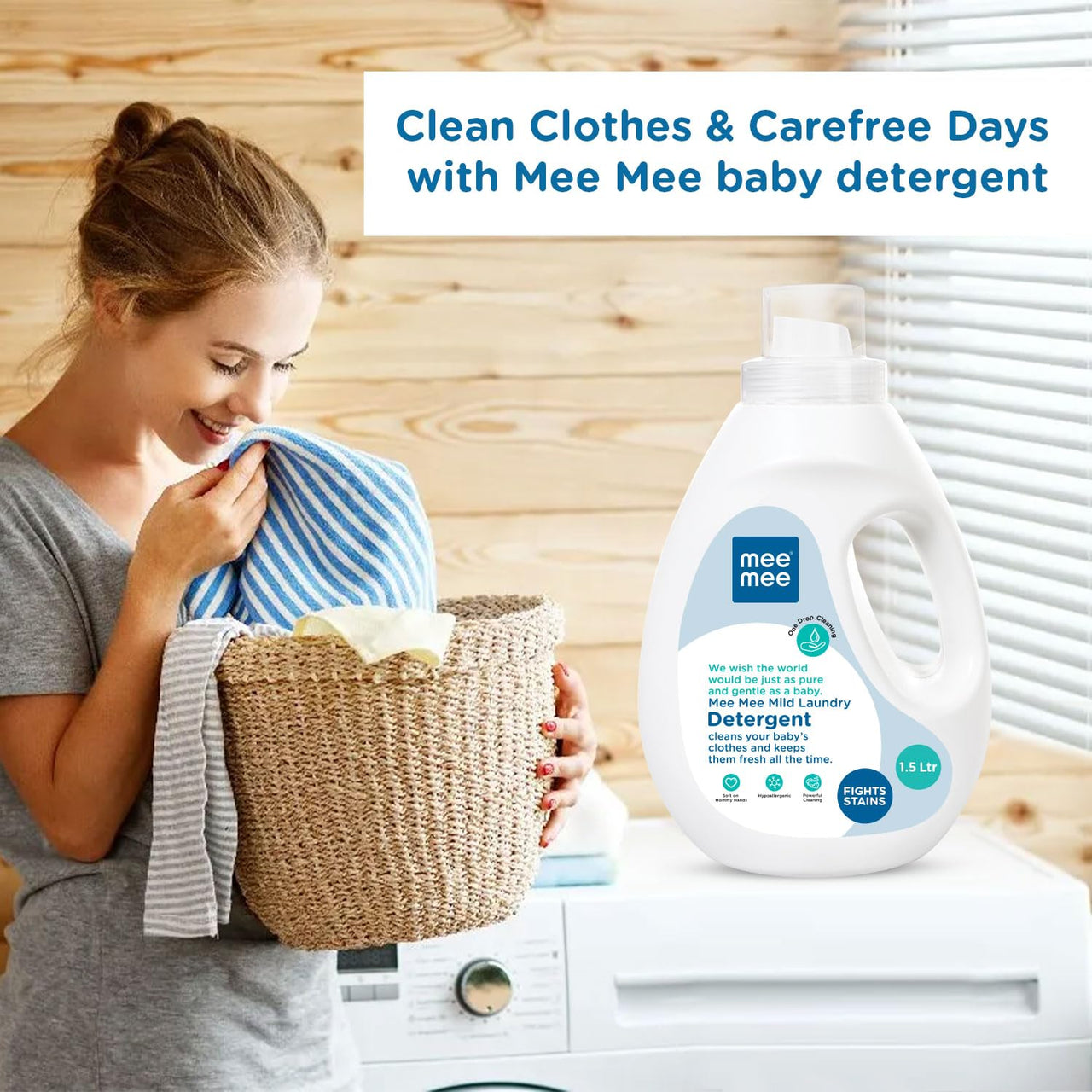 Mee Mee Baby Liquid Detergent 1.5 L | Ph balanced, Free from Harsh Chemicals, Safe for mother's hands & baby's skin | Anti-Bacterial, Removes Stains & Odor with One Drop, Hypoallergenic