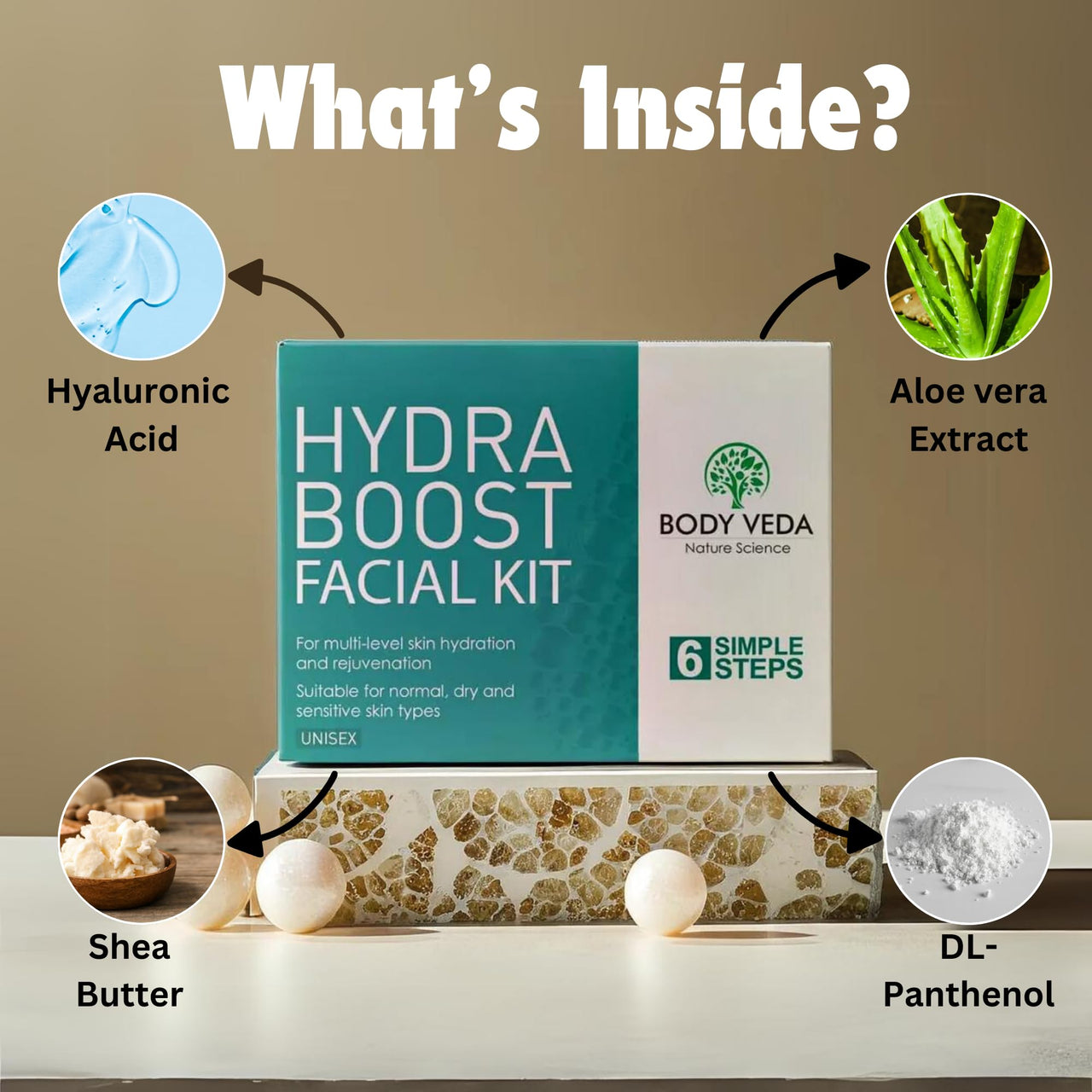 BODYVEDA NATURE SCIENCE Body Veda Hydra Boost Facial Kit - 6 Step Hydration And Rejuvenation System For Normal, Dry, And Sensitive Skin Types, For Women & Men