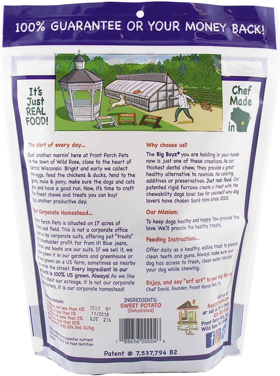 Sams Yams Sweet Potato Dog Treats, Healthy Dog Treats for Large Dogs - Sweet Potato Dog Treats Made in USA, High Fiber, Vegan Dental Chews - Big Boyz, Sweet Potato Dog Chewz, 15oz (Single Pack) 15 Ounce (Pack of 1)