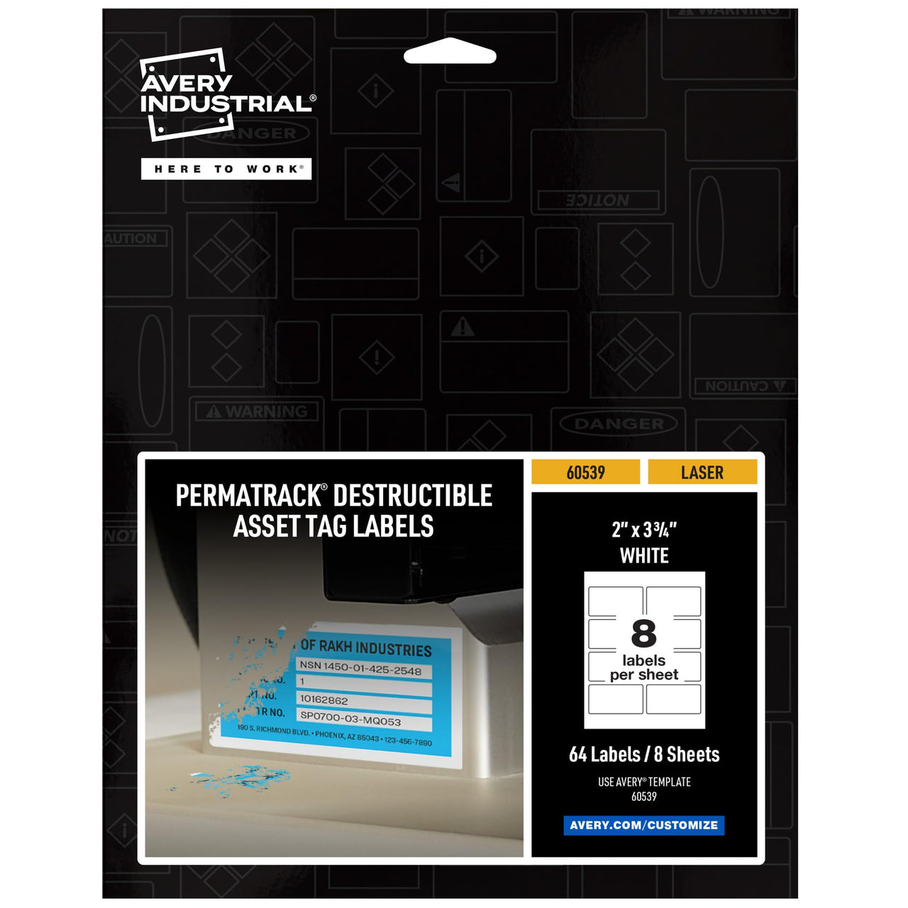 Avery White Asset Tag Labels, 3-3/4" x 2", Destructible Laser Printable Tags, 64 Waterproof Labels (60539) 3-3/4" x 2"