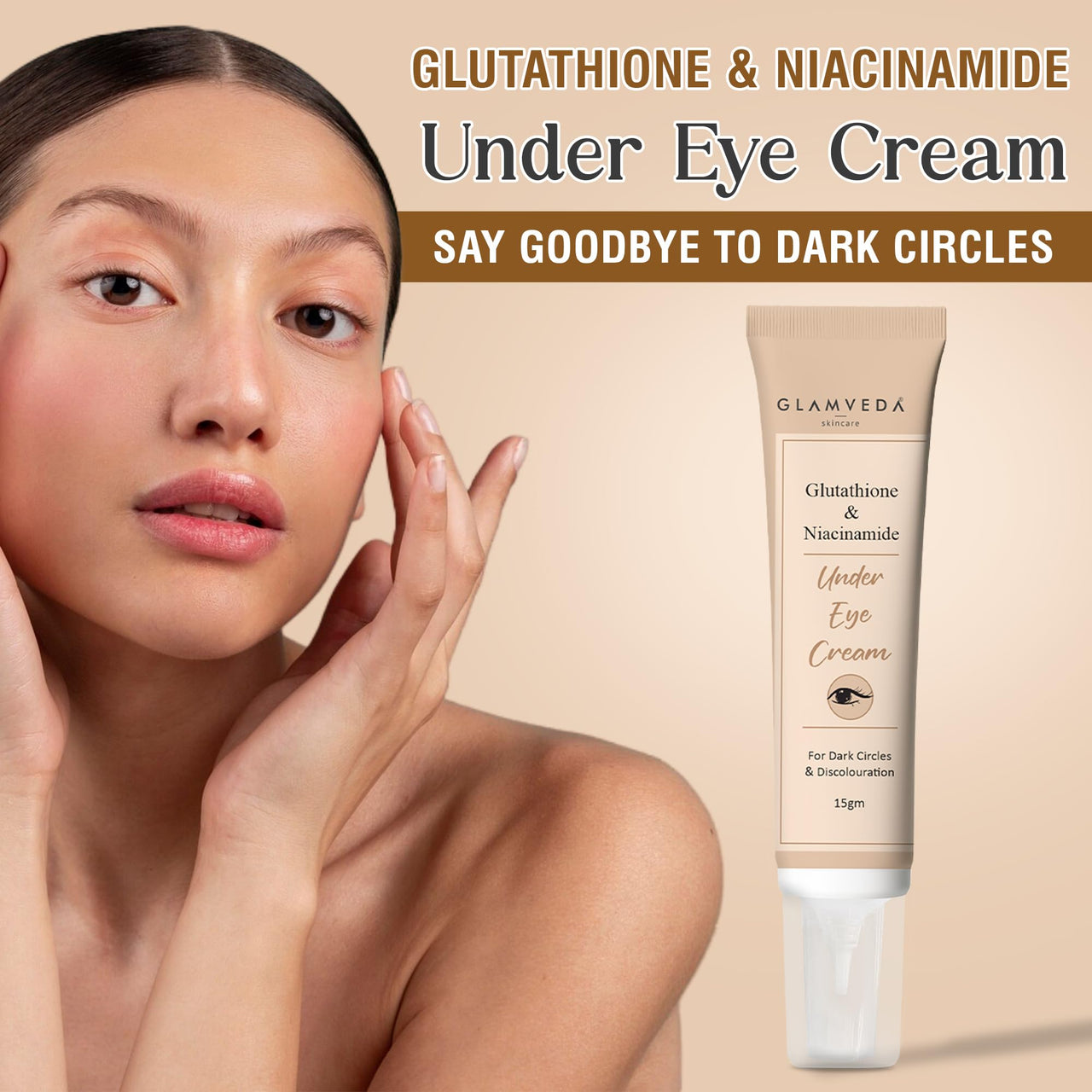 Glamveda Glutathione & Niacinamide Under Eye Cream for Dark Circles | Reduces Pigmentation, Puffiness, Wrinkles & Fine Lines | Winter Eye Care Cream for Hydration | For Women & Men 15gm