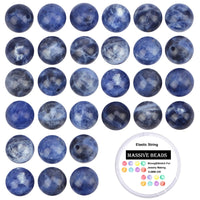 100Pcs Natural Crystal Beads Stone Gemstone Round Loose Energy Healing Beads with Free Crystal Stretch Cord for Jewelry Making (Blue Sodalite, 8MM) Blue Sodalite