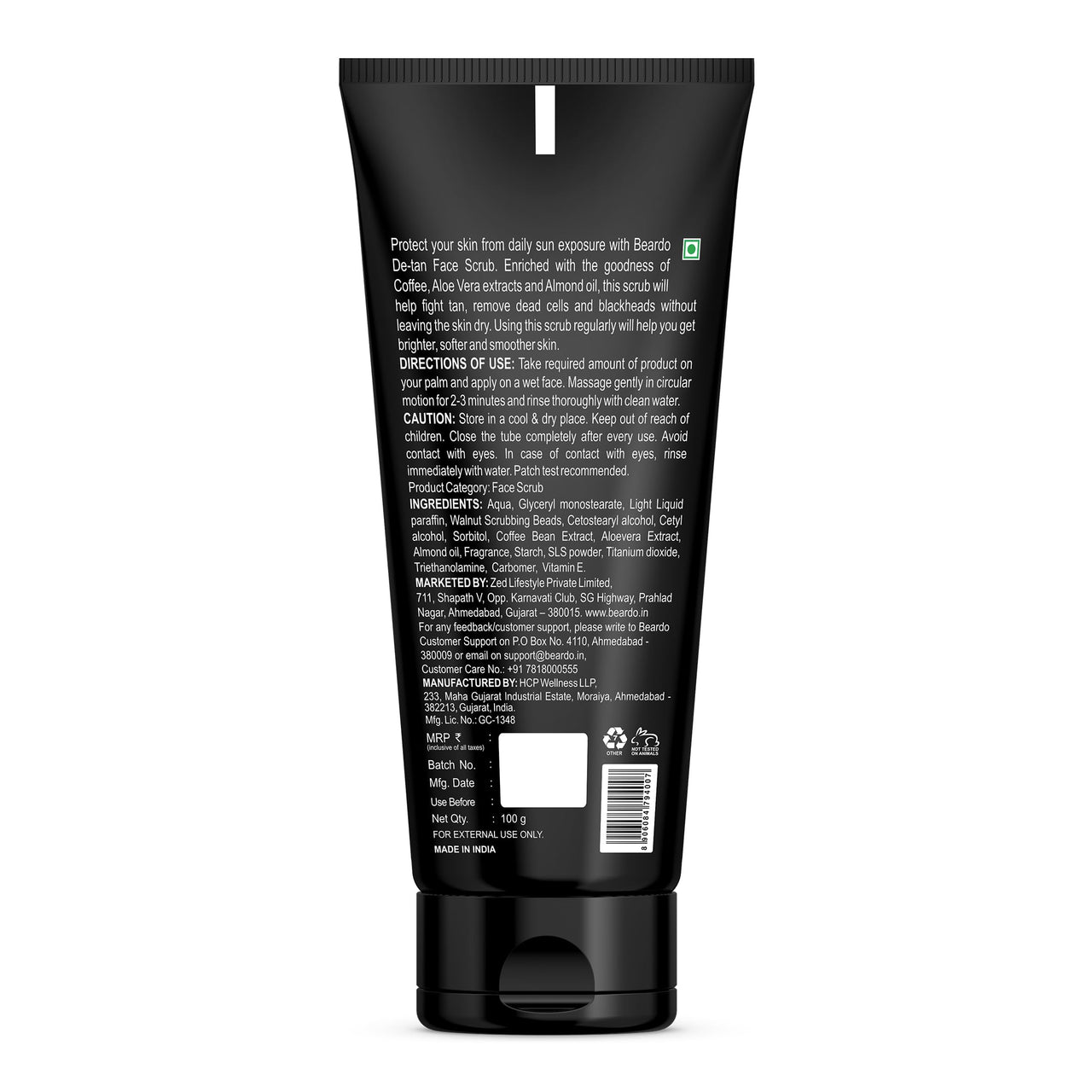 BEARDO De-Tan Face scrub for Men, 100g | Blackhead & Tan Removal | Dual Bead Exfoliation | Coffee Detox | Oil Control