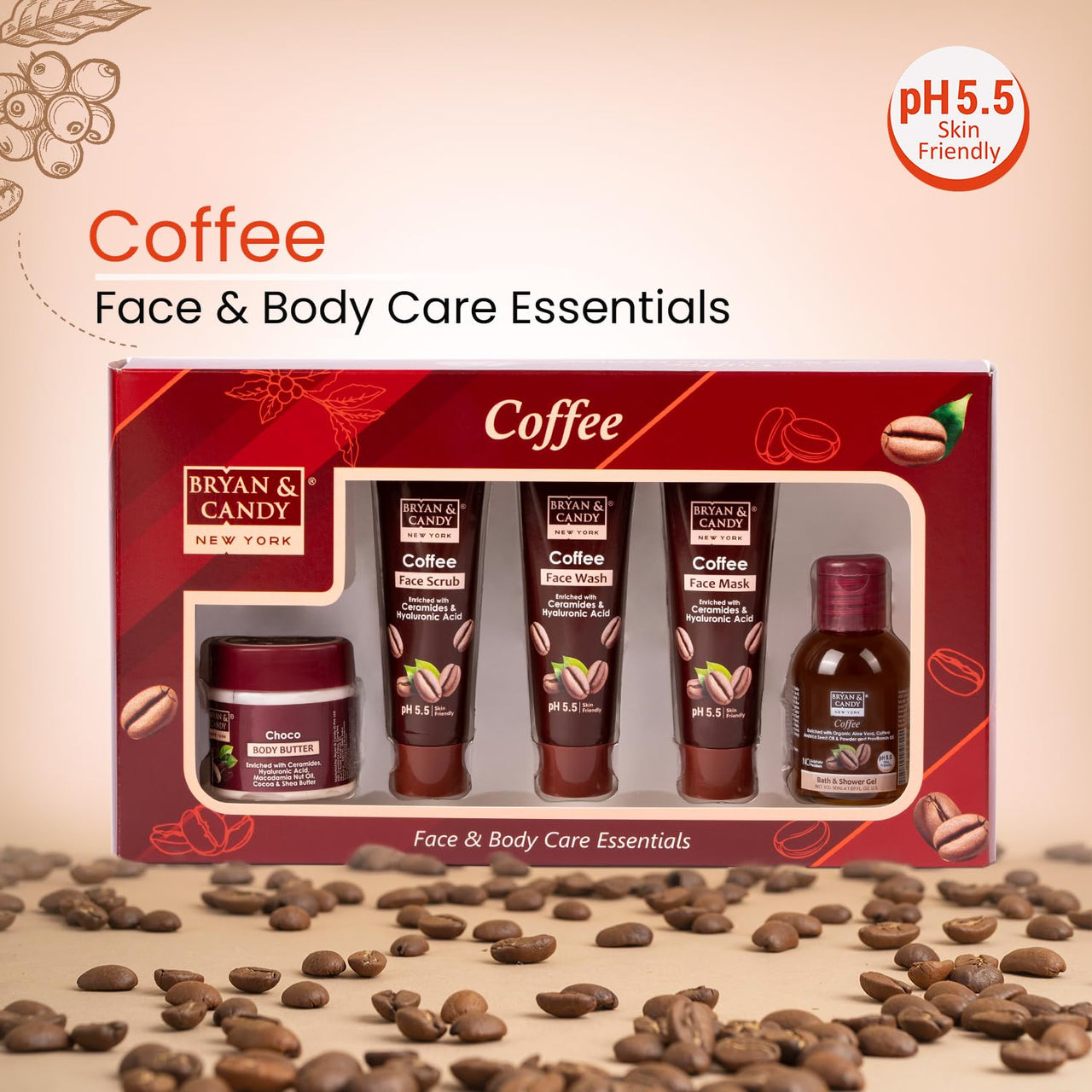 Bryan & Candy Coffee Bath Kit Women's Day Gift Set For Women & Men | Choco Body Butter, Face Wash, Face Scrub, Face Mask, Bath & Shower Gel | Vegan, pH 5.5, SLS & Paraben-Free |