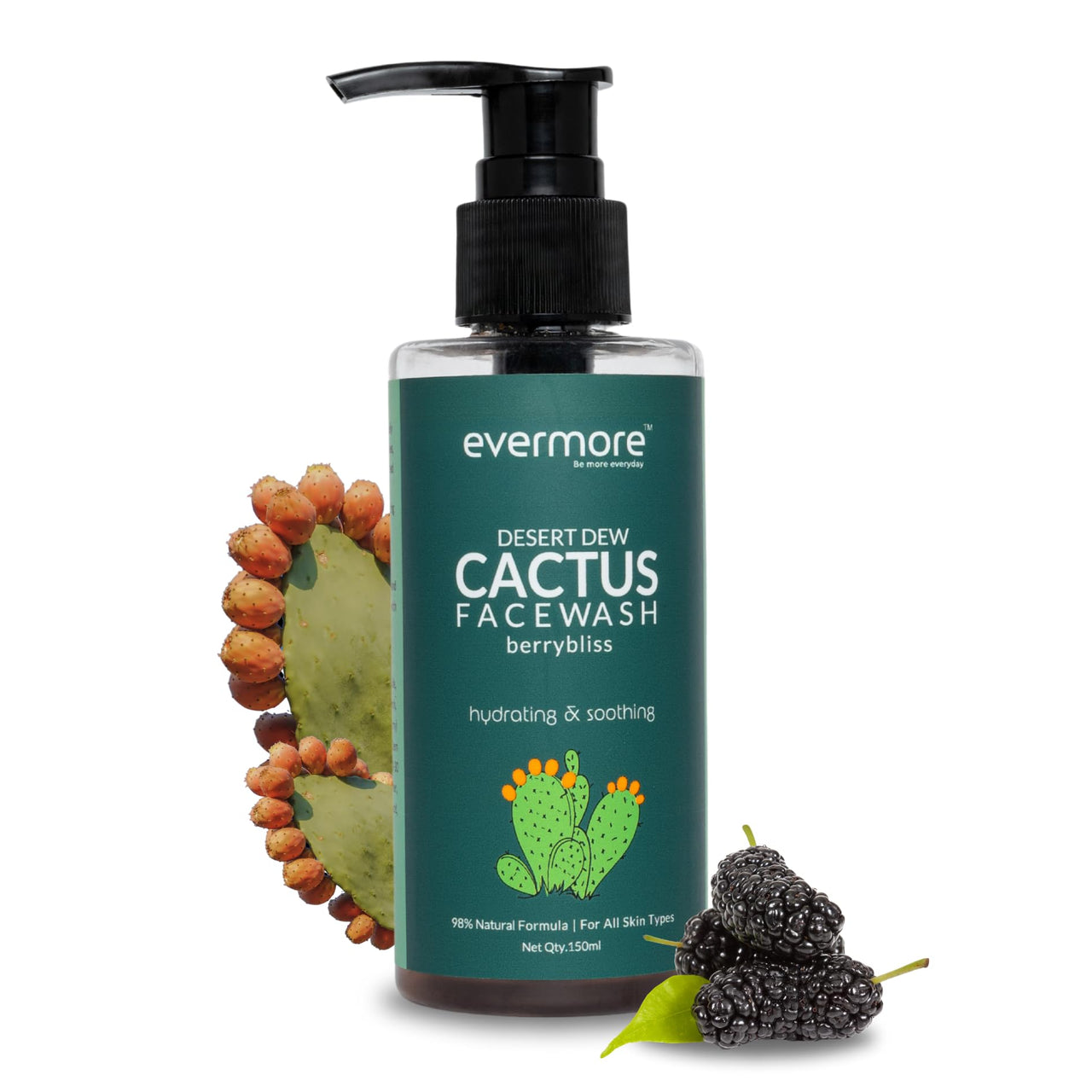 Evermore Mexican Cactus Facewash 150ml | For Summers | Deep Cleansing, Hydrating, Oil Control | Cactus & Mulberry Extracts | For All Skin Types - (Pack of 1)