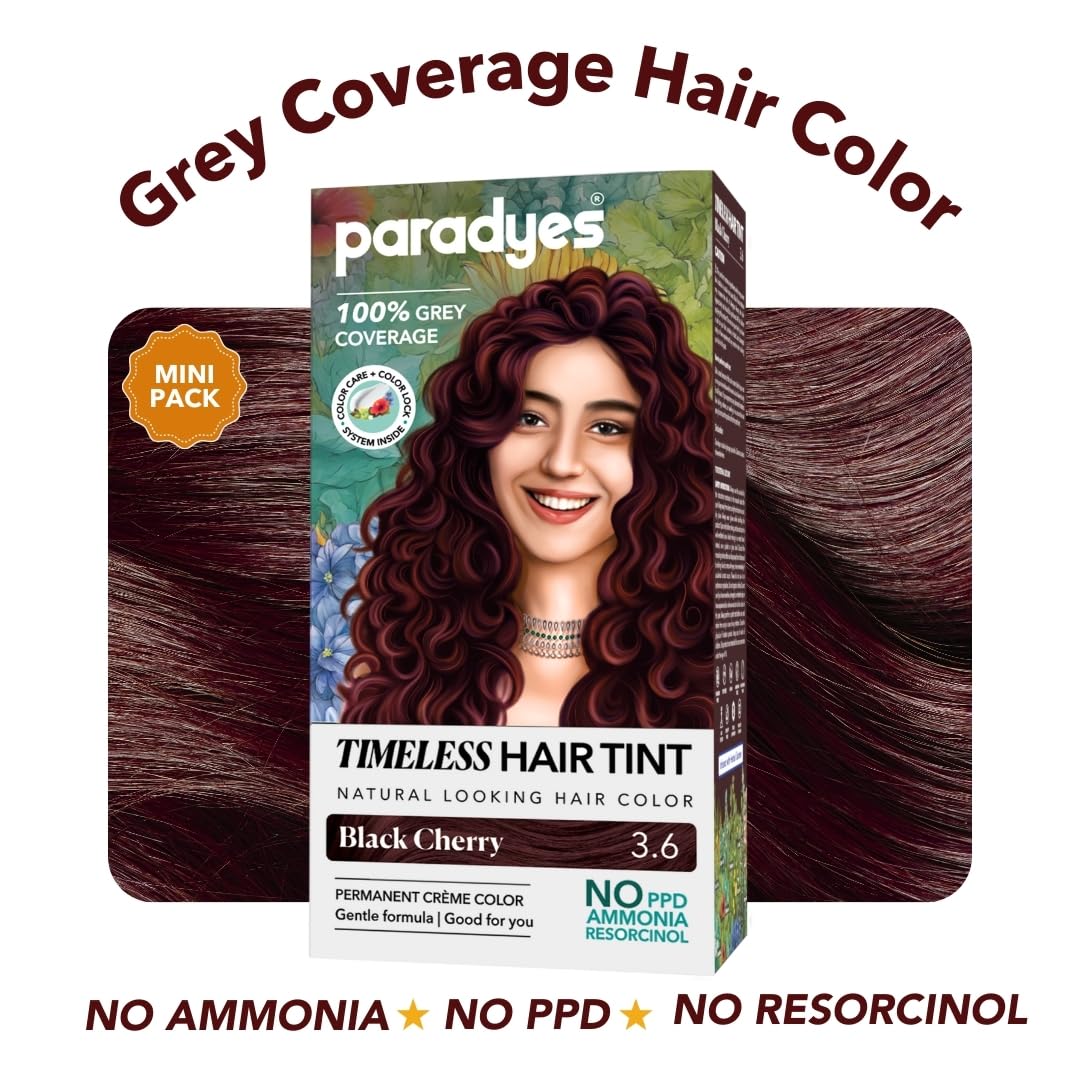 Paradyes Mini Black Cherry Timeless Hair Tint, Permanent Crème Hair Color for Hair, Complete Grey Coverage, Formula Free from PPD, Ammonia, & Resorcinol, 3.6 Black Cherry, 60 GRAM
