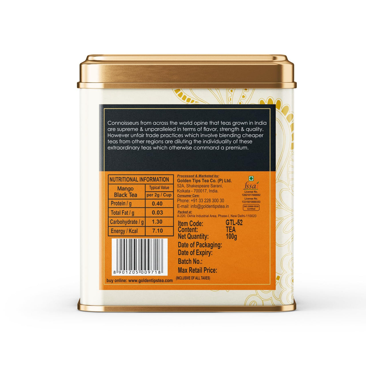 Golden Tips Mango Black Tea- Tin Can, 100 Gram