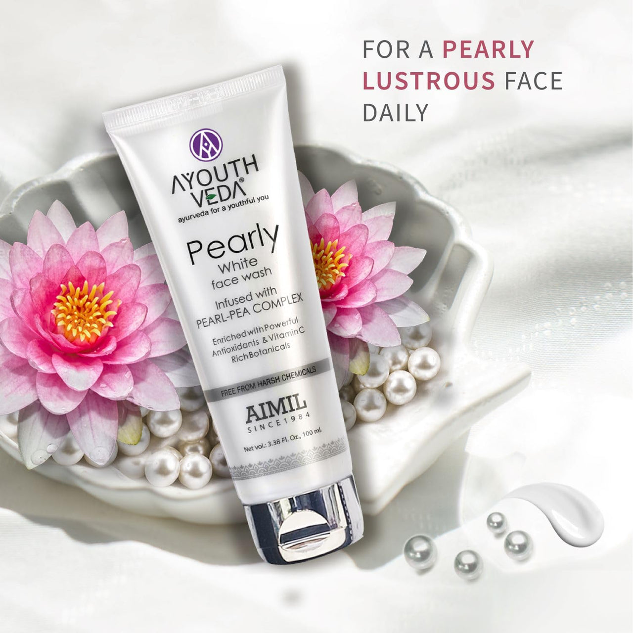 Ayouthveda Pearly White Face Wash 100 ML | Best Skin Whitening face Wash for Women and Men | Enriched With Antioxidants & Vitamin C| Suitable For Normal & Oily Skin (Pack Of 1; 100ml)