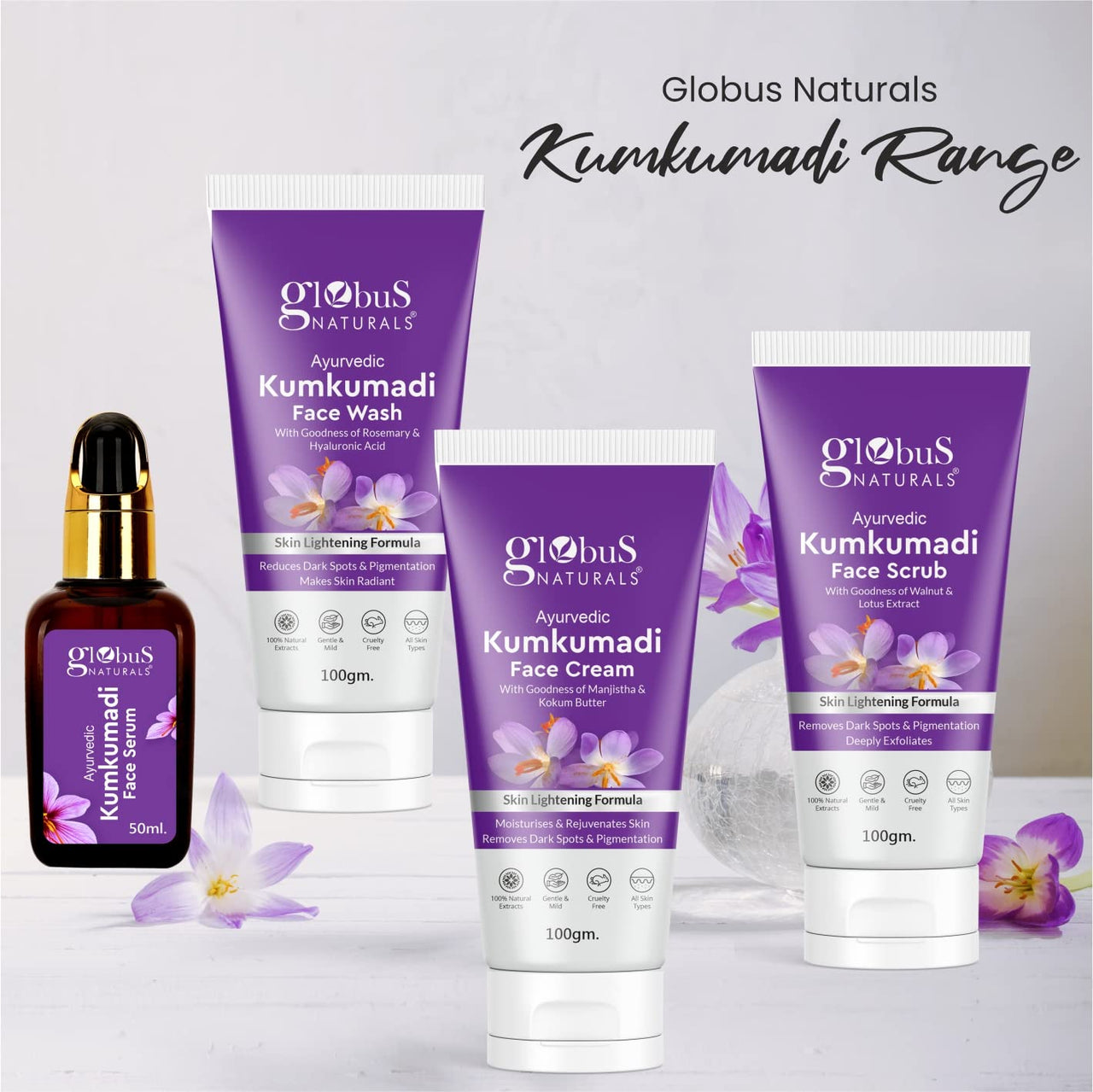 Globus Naturals Ayurvedic Kumkumadi Skin Lightening Face Scrub, Enriched with Walnut & Lotus Extract, Chemical Free, Cruelty Free, Suitable For All Skin Types, 100 ml, Pack Of 1